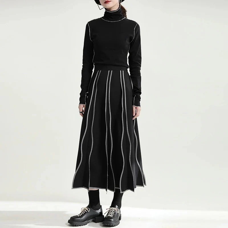 【J.Fashion】 波風 レトロ ロングスカート シンプル ハイウエスト Aライン 体型カバー オシャレ スカート メガ割30%までに制限
