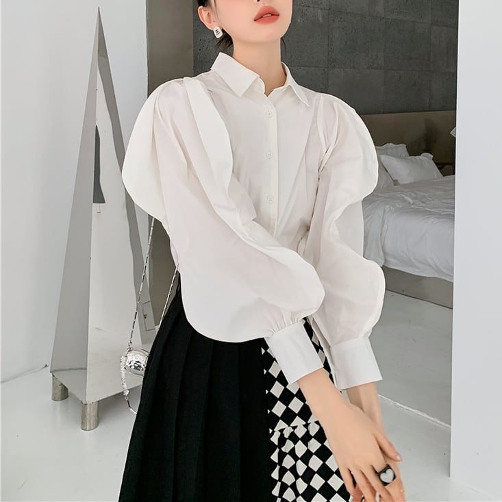 レディース トップス シャツ ブラウス シャツブラウス 白トップス 袖あり 長袖 ボリューム袖