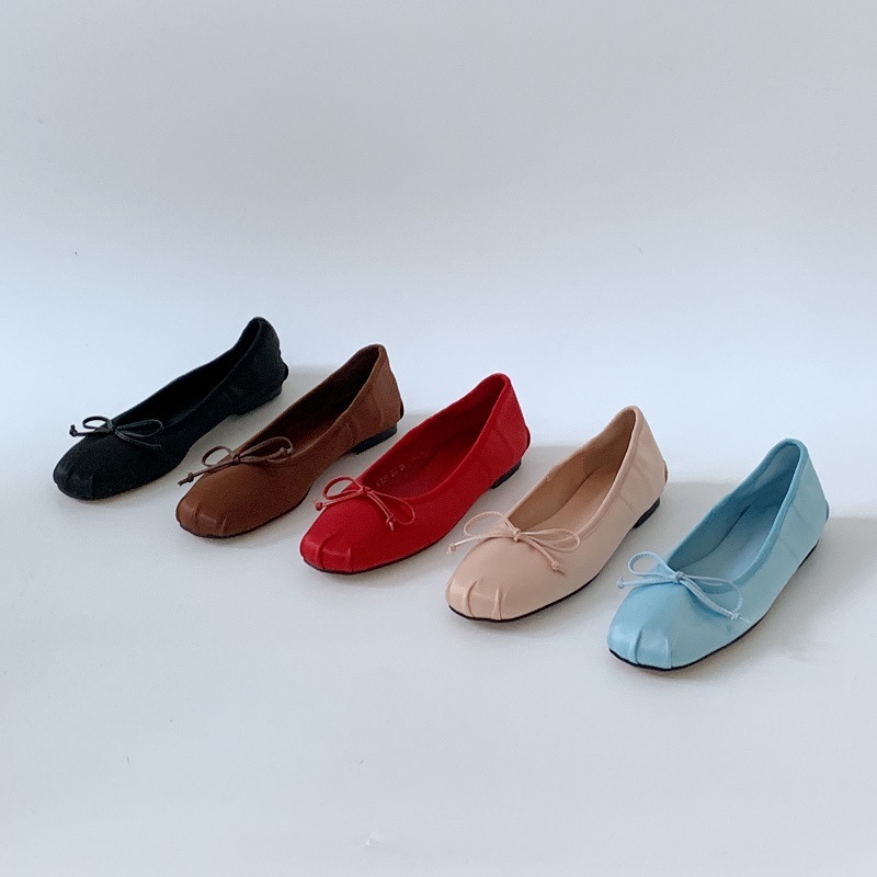 レディースフラット フラットシューズ 1cmヒール リボンフラット (5色) 韓国デザイン
