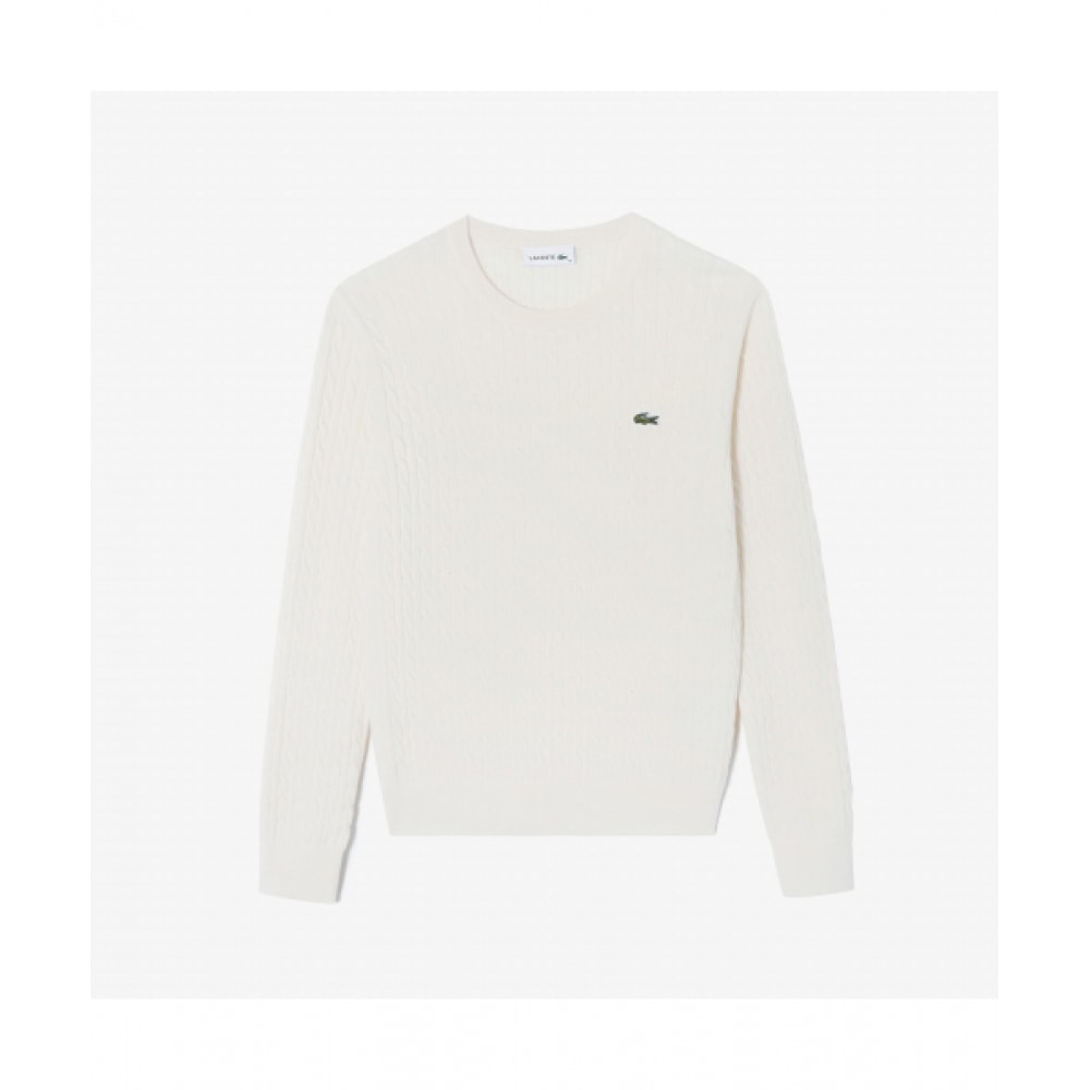 LACOSTE 女性用ケーブルクルーネックセーター [クリーム]