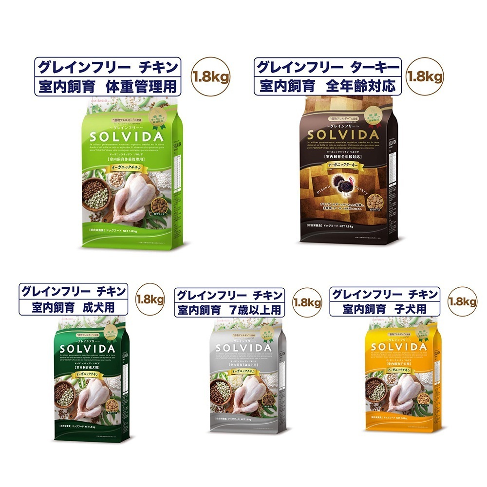 選べる種類 ソルビダ グレインフリー チキン ターキー 1.8kg 犬 ドッグフード ドライ 穀物不使用 オーガニック アレルギー 無添加 総合栄養食