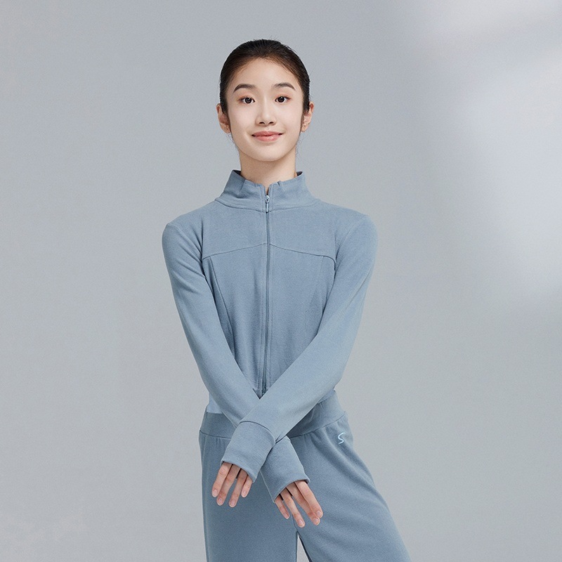 トップス ショートコート ハイネック フィンガーホール ファスナー付き レディース ガールズ 防寒 ウォームアップ ダンスウエア バレエ レッスン トレーニング 80BD2556V