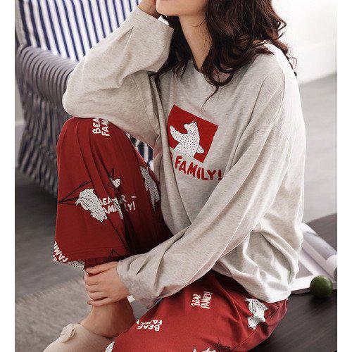 ルームウェア レディース パジャマ 寝巻き 部屋着 上下セット 2点セット 長袖 リラックス 柄パンツ アニマル柄 ベアー シンプル ロンT 長ズボン 着やすい ナイトウェア お泊まり 旅行 出張 体 5,683円