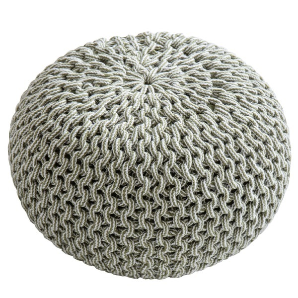 インド綿 スツール/オットマン [グリーン＆ホワイト 約50Rx35cm] 綿100% ブレイド