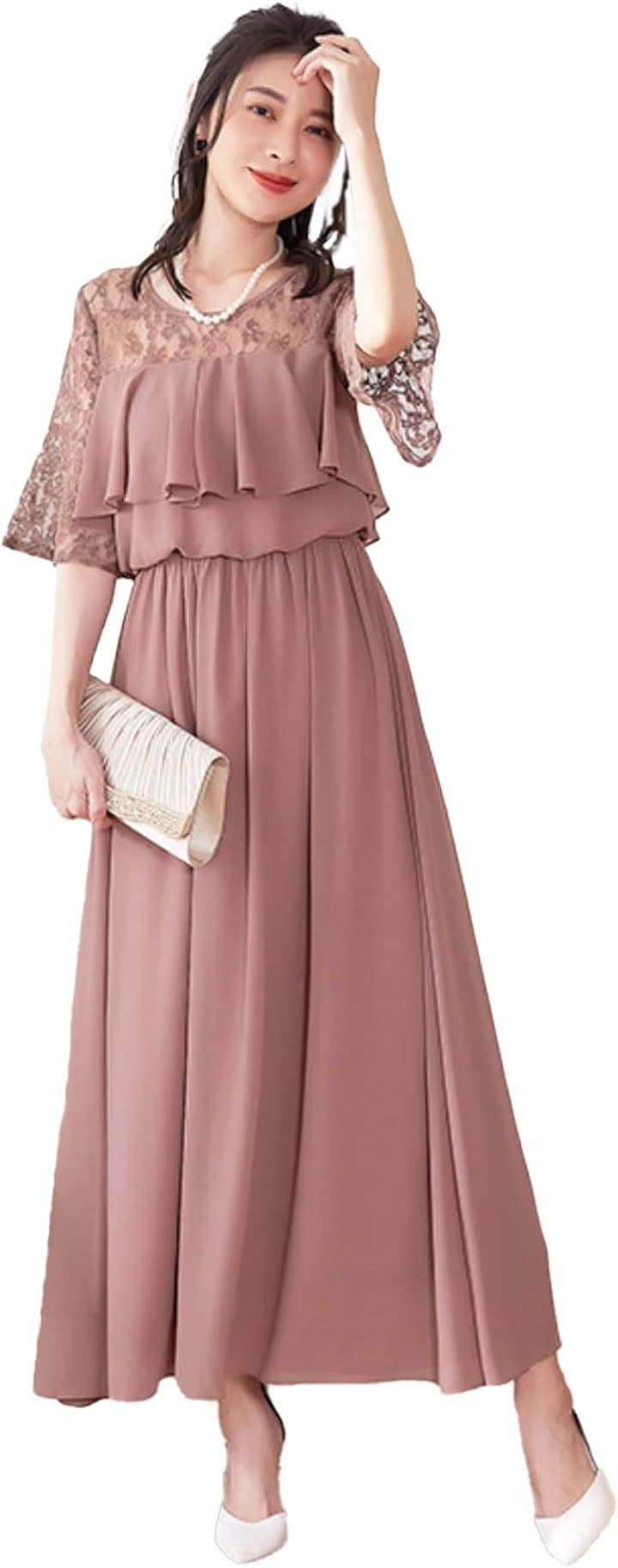 パーティードレス-ワンピース-結婚式-ドレス-結婚式およばれワンピース フォーマルドレス( コーラルピンク, XL)