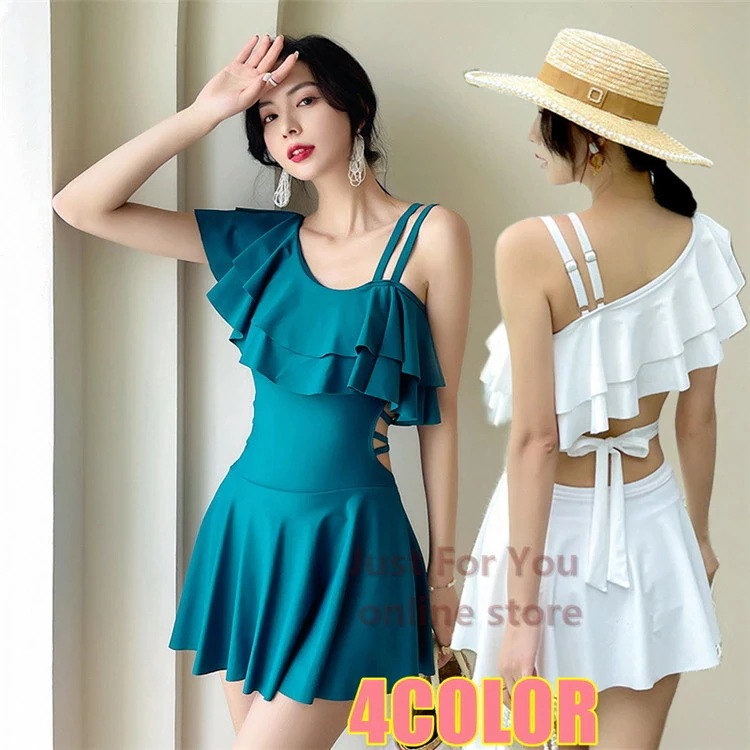 4色 水着 レディース ビキニ 体型カバー水着 タンキニ ワンピース水着 大きいサイズ オトナ女子 ママ水着 30代 40代 20代 ショートパンツ ぽっちゃり 無地 ワンピース 水着 肩出し おしゃ