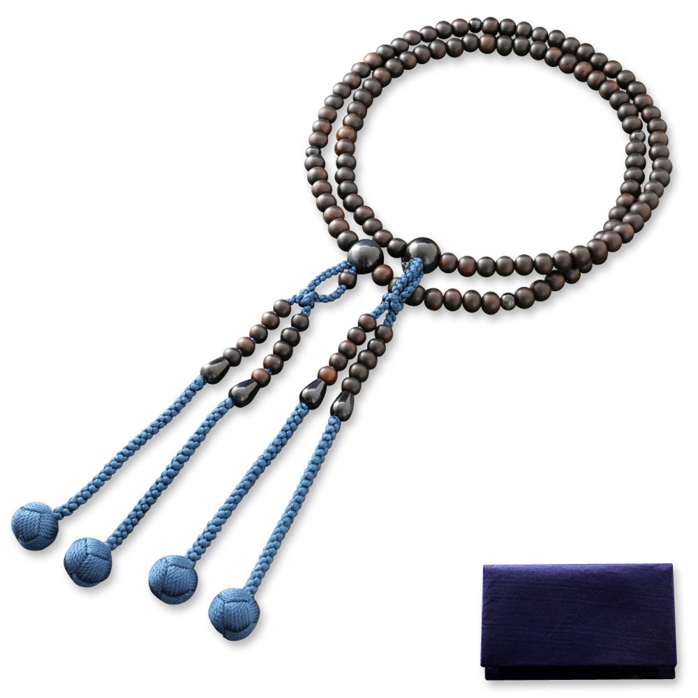 京仏壇はやし 数珠 真言宗 尺二 黒檀 (素挽き) 青虎目石入り (男性用) 正式 本式 【 数珠袋セット 】 SM-037 京都 念珠 7,942円