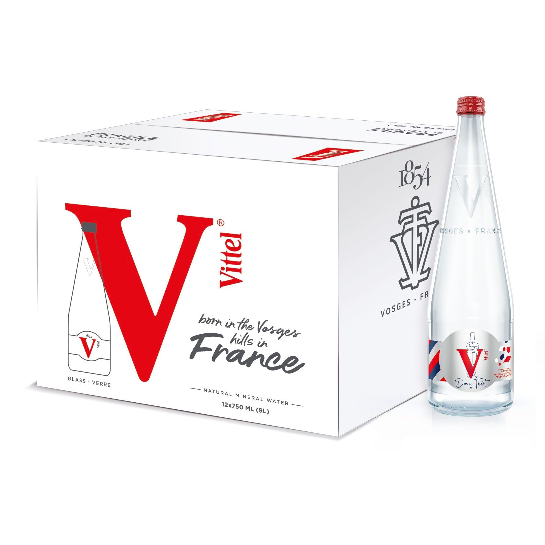 Vittel(ヴィッテル) 硬水ナチュラル ミネラルウォーター 瓶 750ml × 12本 (フランス ヴォージュ山脈 カルシウム マグネシウム)[正規輸入品]