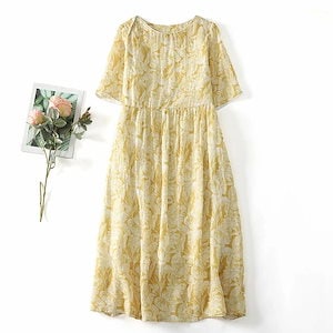 【20点セット】綿麻 ワンピース 夏 ワンピース レディース ロングワンピース ミモレ丈 リゾートワンピース 半袖 マキシワンピ コットンリネン ロングワンピ クールネック ビーチ 夏 ボヘミア風 花