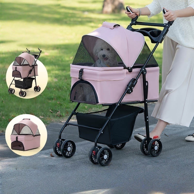ペット用 軽量折り畳みカート 犬猫兼用 分離式バスケット付き アウトドア対応