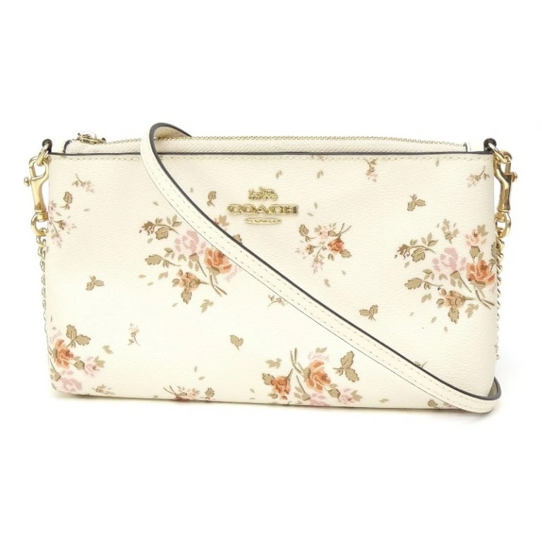 コーチ COACH ショルダーバッグ 花柄 クロスボディバッグ クラッチバッグ 2WAYバッグ 白 【中古】(67774)