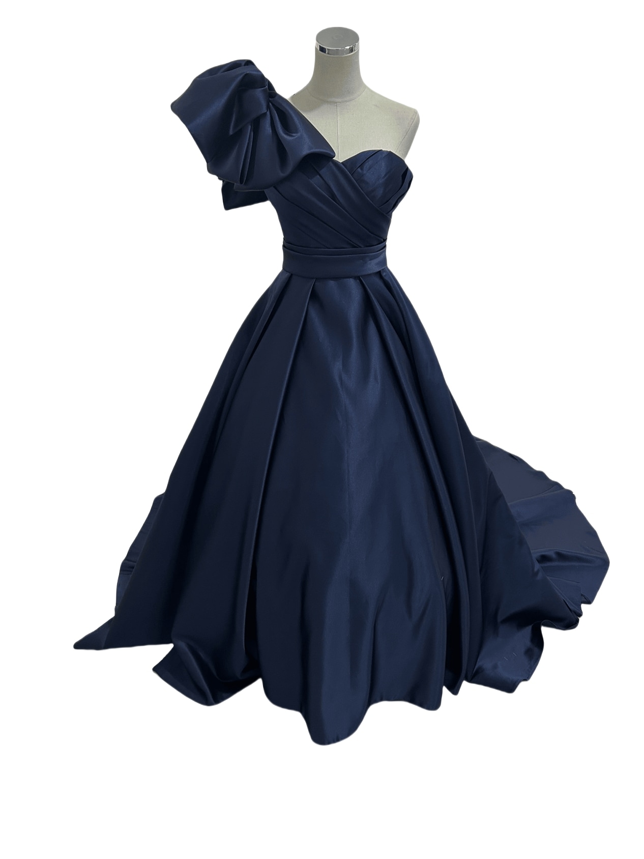 カラードレス ショルダー型 取り外し エレガント ブライダル 前撮り リボン ネイビー