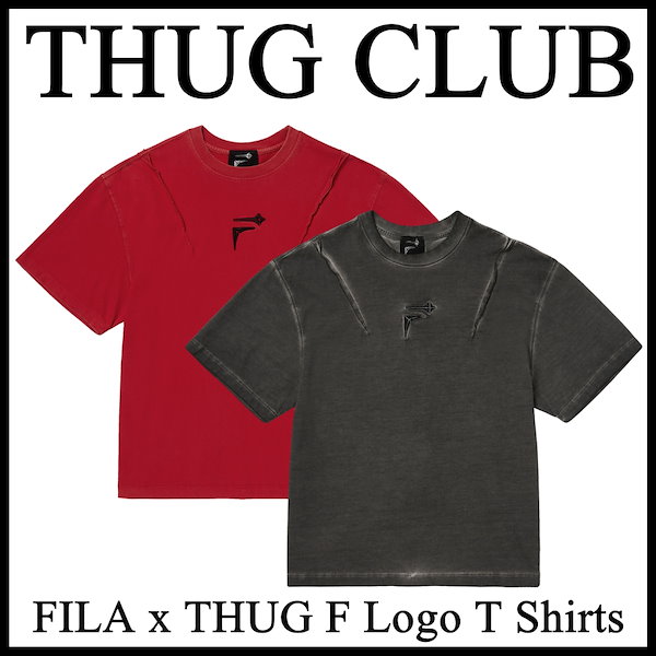 【Thug Club】 FILA x THUG F Logo T Shirts [正規品] サグクラブ 半袖Tシャツ 男女兼用 THUGCLUB  Tシャツ メンズ Tシャツ 韓国