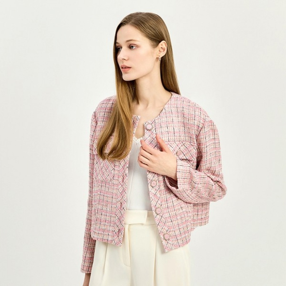 （Sソレディア）SソレディアラウンドネックツイードジャケットSOO4ZJK070