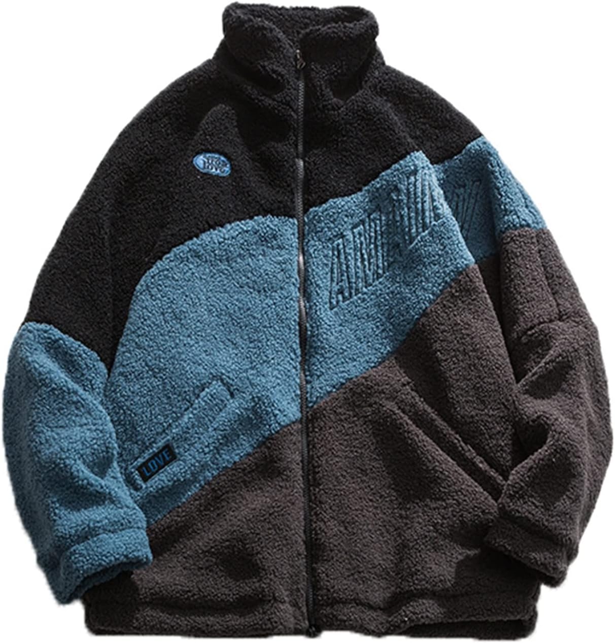 メンズ フルジップジャケット フリース ボア パッチワーク ユニセックス 防寒服 秋冬着 モコモコ 起毛 ウインドブレーカー スタジャン 厚手 アウトドア カジュアル 通勤通学