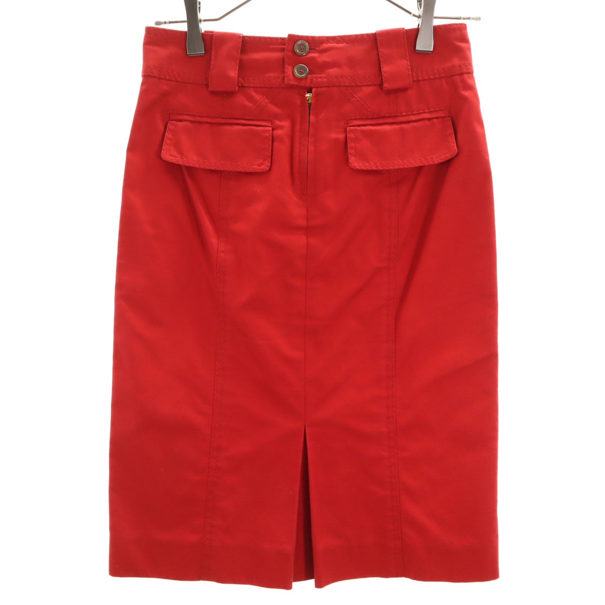 フランス製 ミモレ丈 タイトスカート 34 レッド レディース 古着