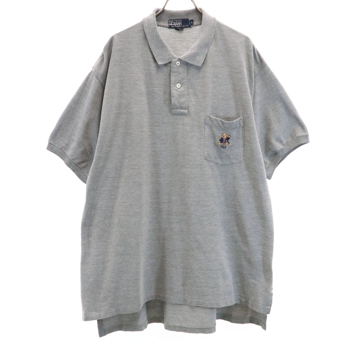 Polo by Ralph Lauren ポロバイラルフローレン USA製 ポロベア刺繍 半袖 ポロシャツ L グレー 鹿の子 メンズ 古着