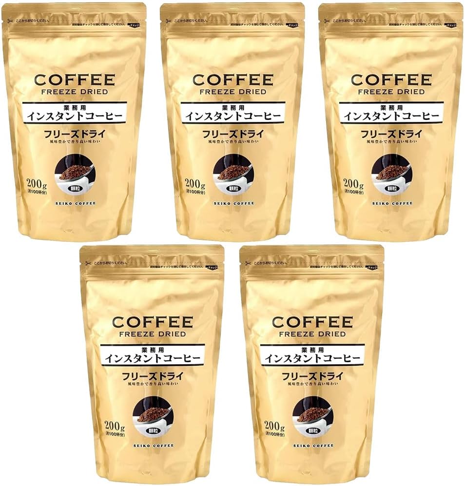 カフェ工房 セイコー珈琲 インスタントコーヒー 200g (200g×5袋, フリーズドライ)