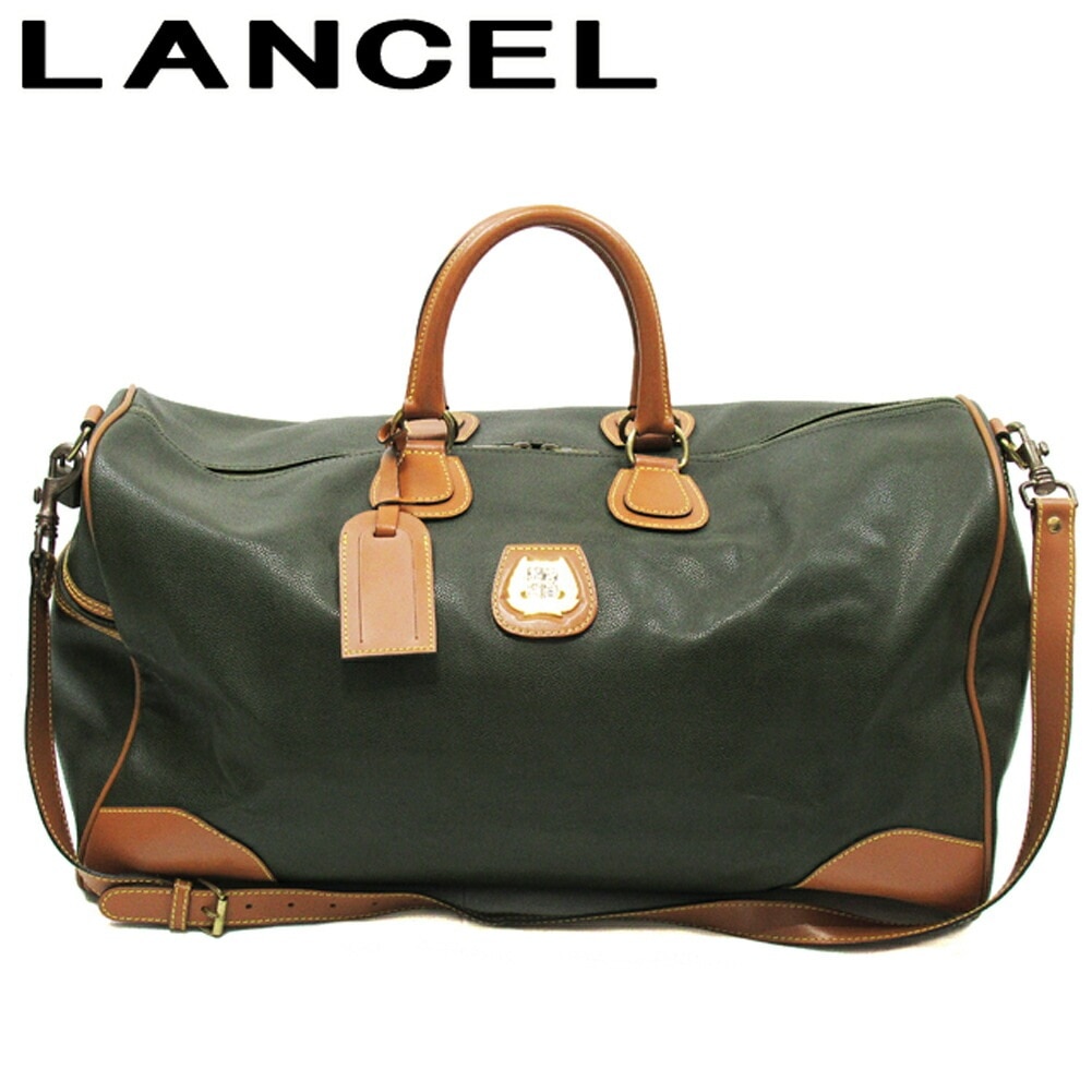 ボストンバッグ トラベルバッグ 旅行用バッグ ロゴプレート レディース メンズ 2WAYショルダー グリーン ブラウン ゴールド 中古