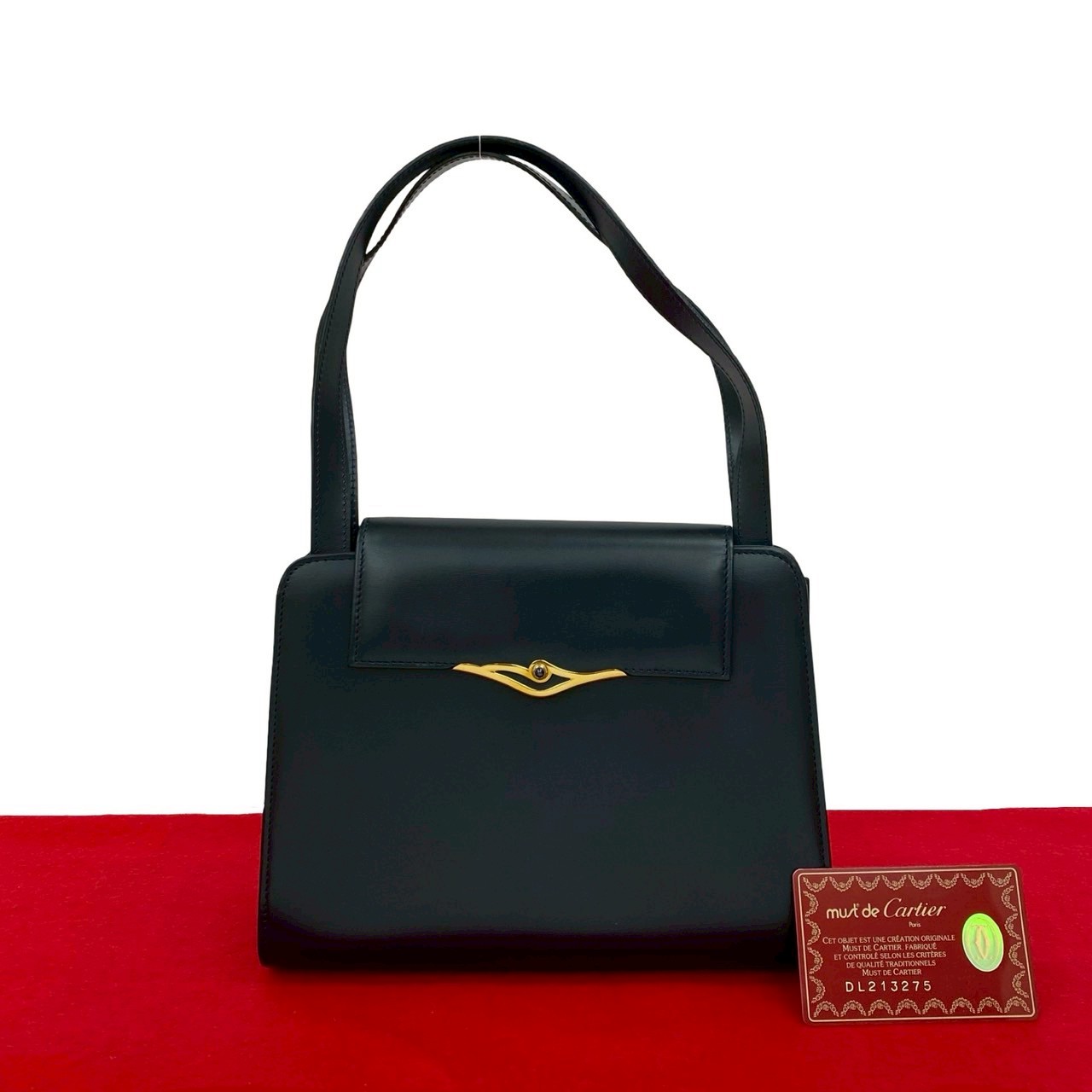 ヴィンテージ サファイアラインハンドバッグ レザー ネイビー 27357