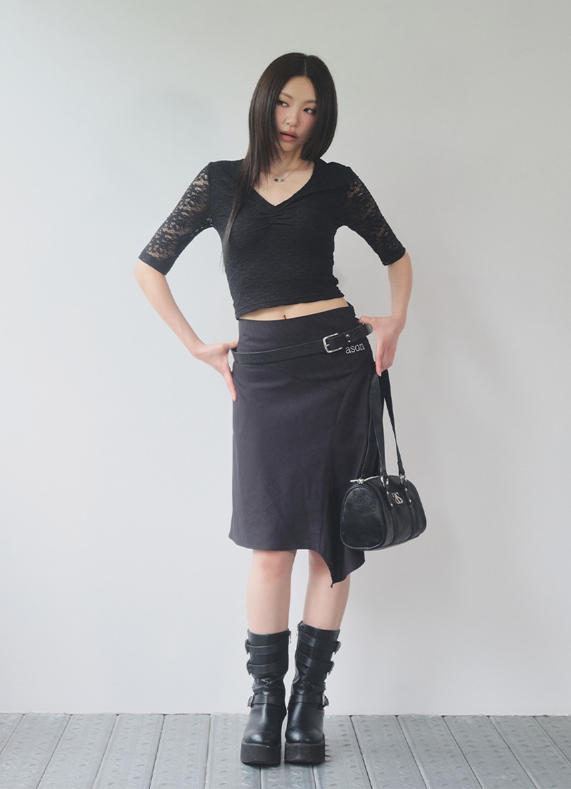 【AS"ON】 PREPPY UNBALANCE SKIRT / BLACK 正規品