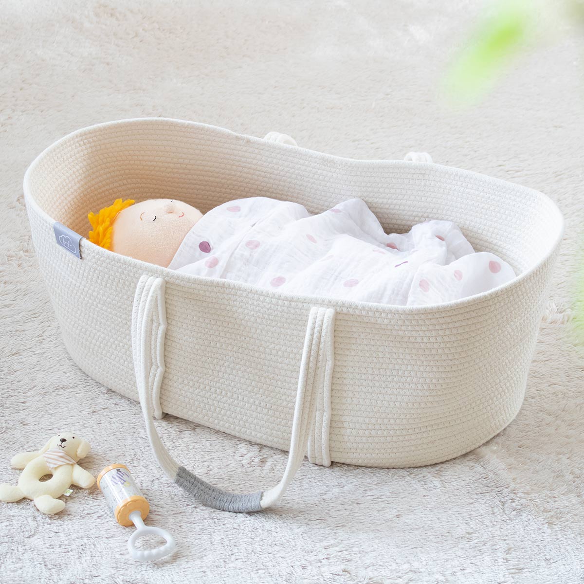 クーファン fofo ロープあみクーファン 赤ちゃん ゆりかご ロープ編み 敷きマット付き クーハン ベビークーハン 新生児 簡易ベッド ベビー バスケット クッション付き ベビーバスケット