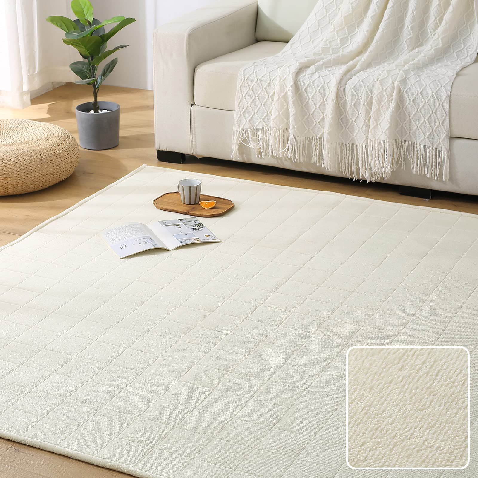 Keusnix ラグ カーペット キルトラグ 滑り止め付き 洗える ラグマット 185×235cm 約3畳 絨毯 オールシーズン 抗菌防臭 ふわふわ肌触り フランネルラグ 床暖房 ホットカーペット対応