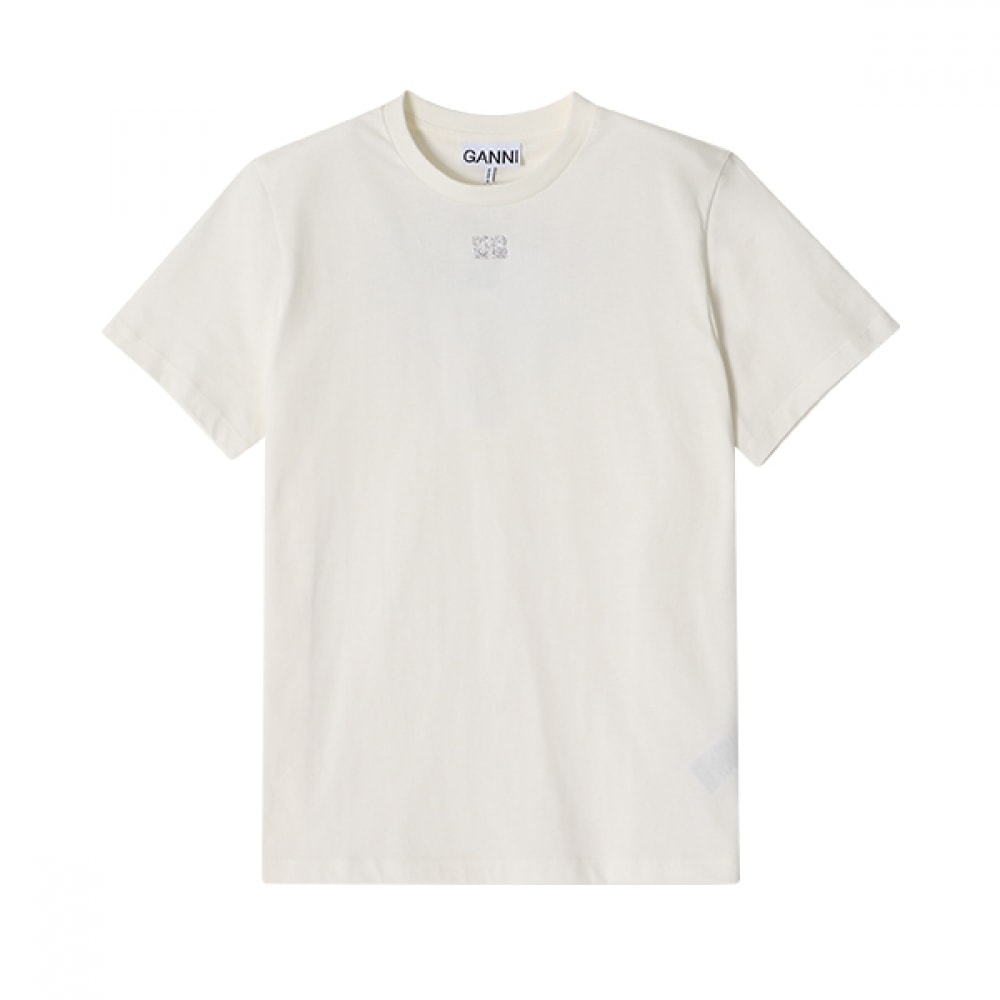 GANNI T3946 135 バタフライラインストーンロゴレディースショートスリーブ Tシャツ
