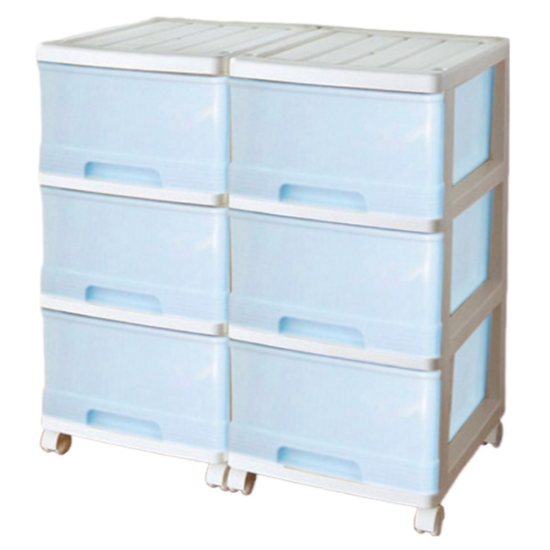 収納ケース プラスチック 引き出し 深型３段 ２個組 おしゃれ ホワイト／アイスブルー キャスター