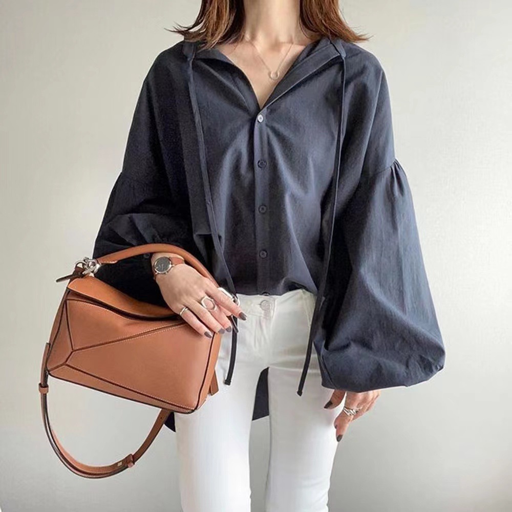 【再入荷予定】超目玉アイテム カジュアル 無地 シングルブレス パフスリーブシャツ