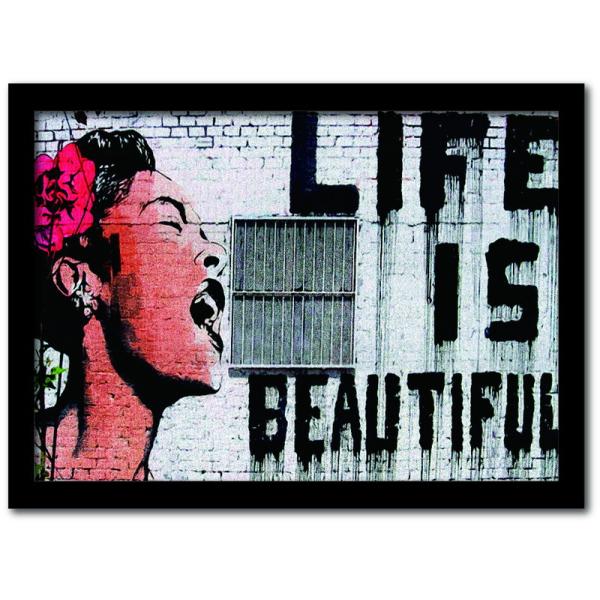 ファブリックパネル アートフレーム おしゃれ モダンアート 壁掛け ウォールデコレーション バンクシー Life is beautiful 317x440mm