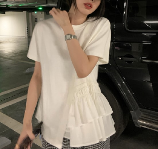 【取寄：納期2週間】tシャツ レディース トップス 半袖 大きいサイズ ゆったり 夏新作 体型カバー ホワイト