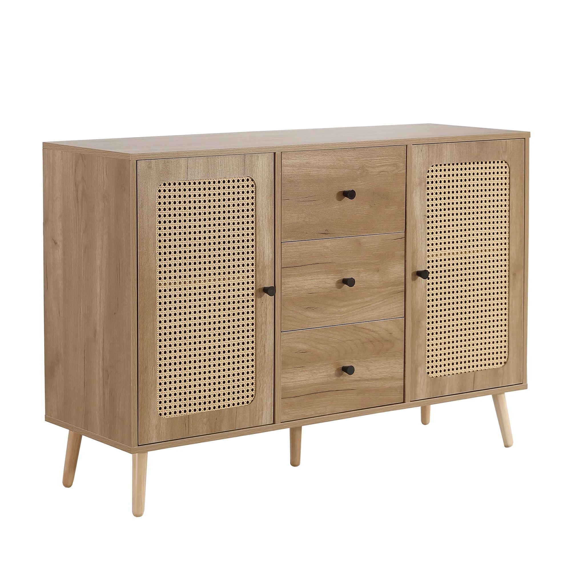 222キャビネット サイドボード チェストラタン調 ラタン風 引き出し付き 大容量 収納棚 リビング 収納 ローボード 収納チェスト2段 サイドボード 扉付き リビングボード 洋服 タンス 収納 箪笥