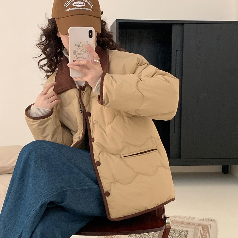 2025新しい冬スタイルの女性用の小さなショートダウンジャケット韓国スタイルのファッショナブルな薄い小さな香りスタイルの暖かいジャケットトレンド 5,142円
