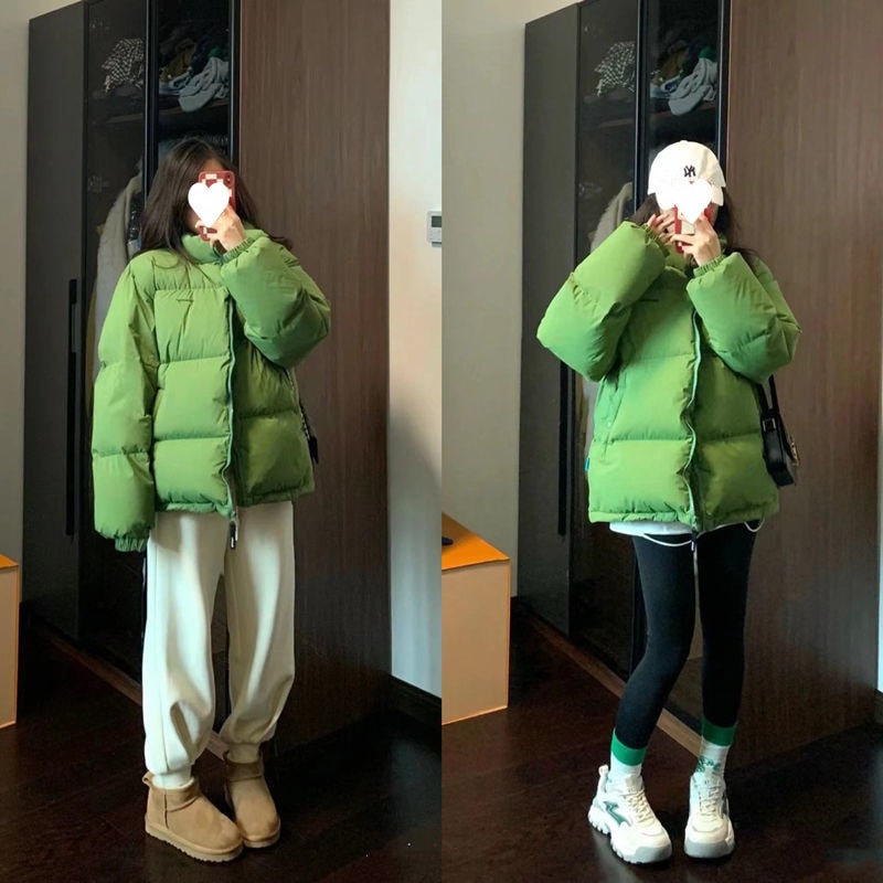 2025 新グリーンダウンジャケット女性のショート肥厚韓国スタイルトレンディなブランドのカップルパンジャケットルーズジャケット冬のファッション 6,804円