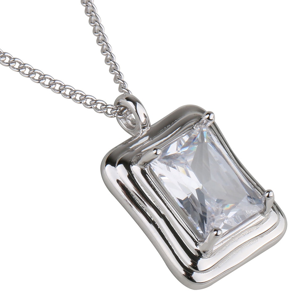 925 スクエアネックレス 一粒 CZ [cn039]