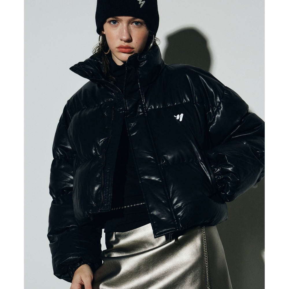 ニック&ニコールレザークロップパファーパディング_ブラック