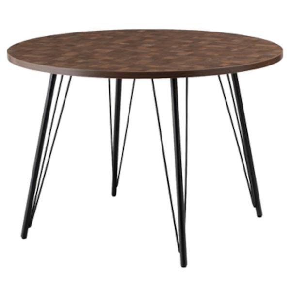 丈夫な木目調天板と黒アイアン脚のインダストリアルなラウンドダイニングテーブル 北欧 ジャパンディ ダイニングテーブル 丸 ブラック ダイニングキッチン