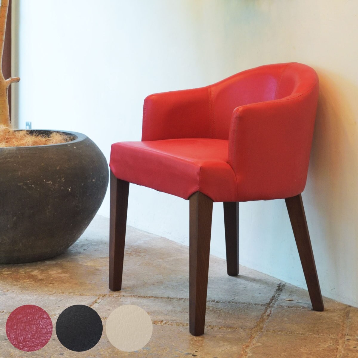 ダイニングチェア 座面高44cm レザー調 木製 チェアー いす 食卓椅子 椅子 ソファ 1人掛け おしゃれ ナチュラル ビンテージ調 レッド ダークブラウン アイボリー