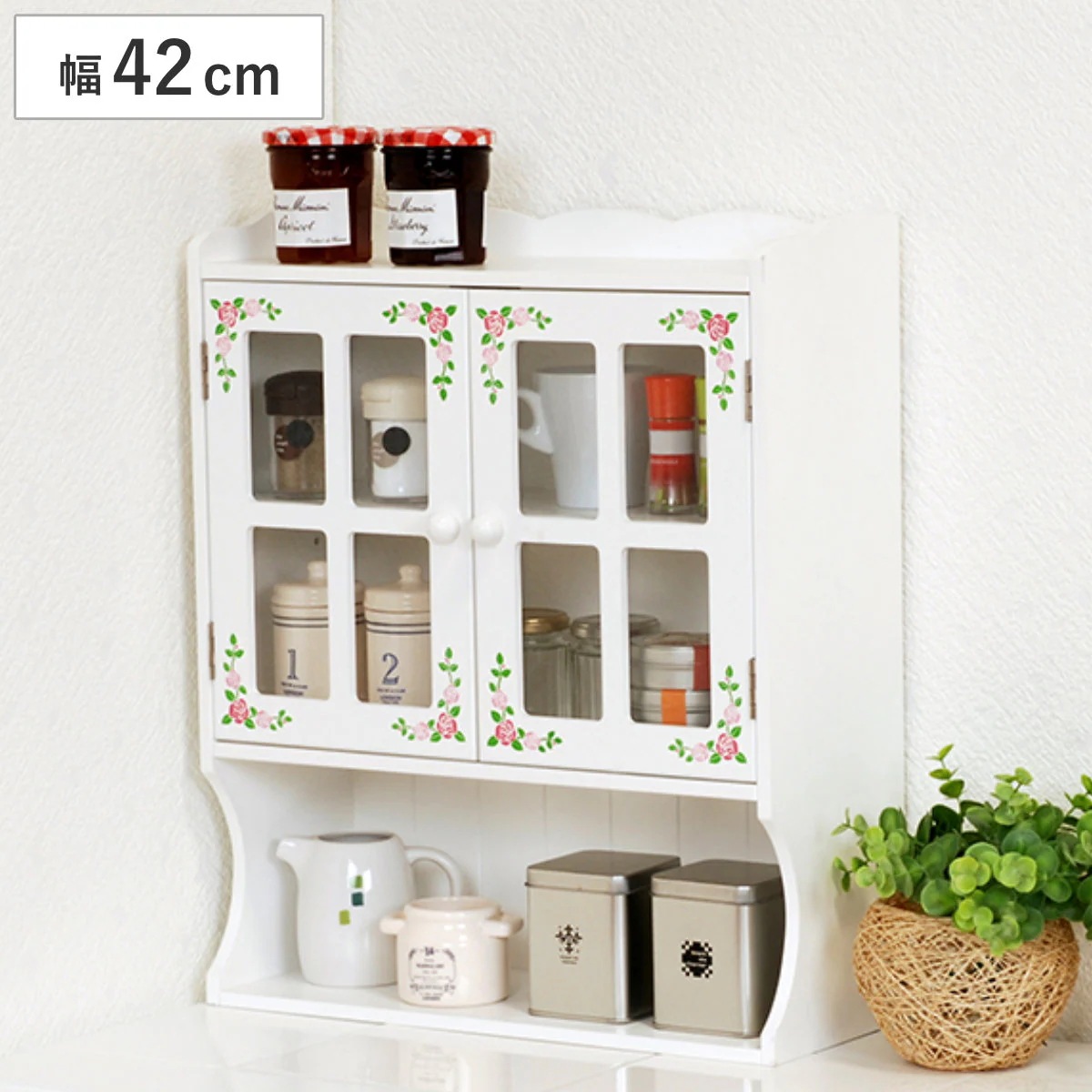 調味料ラック 3段 アンティーク調 キッチン収納 花柄 幅42cm 調味料入れ 調味料ケース カウンターラック カウンター上収納 収納ラック 台所用品 キッチン用品 カントリー家具
