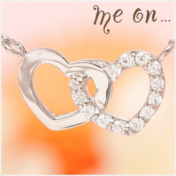 me on... K10ホワイトゴールド天然ダイヤモンドダブルハートモチーフネックレス 発送目安：２３週間