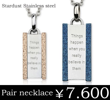 ステンレスアクセサリーブルー＆ピンクゴールドスターダストステンレスペアペンダント/プレゼント/ギフト