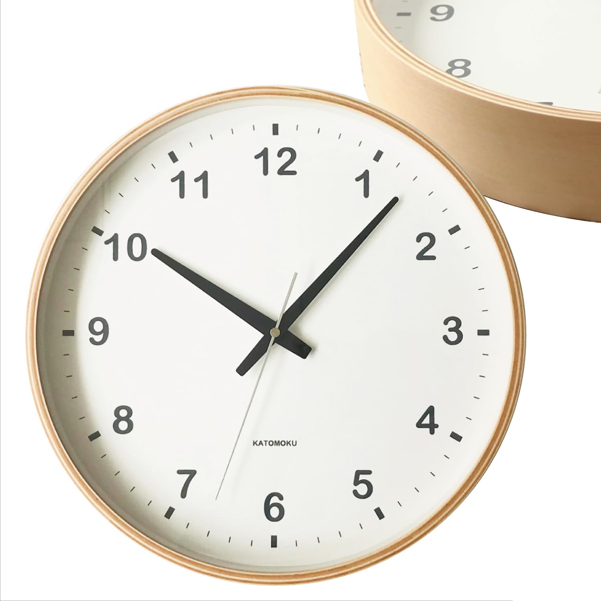 KATOMOKU plywood clock ナチュラル km-33LRC 掛け時計 連続秒針 直径30.4cm (電波時計)