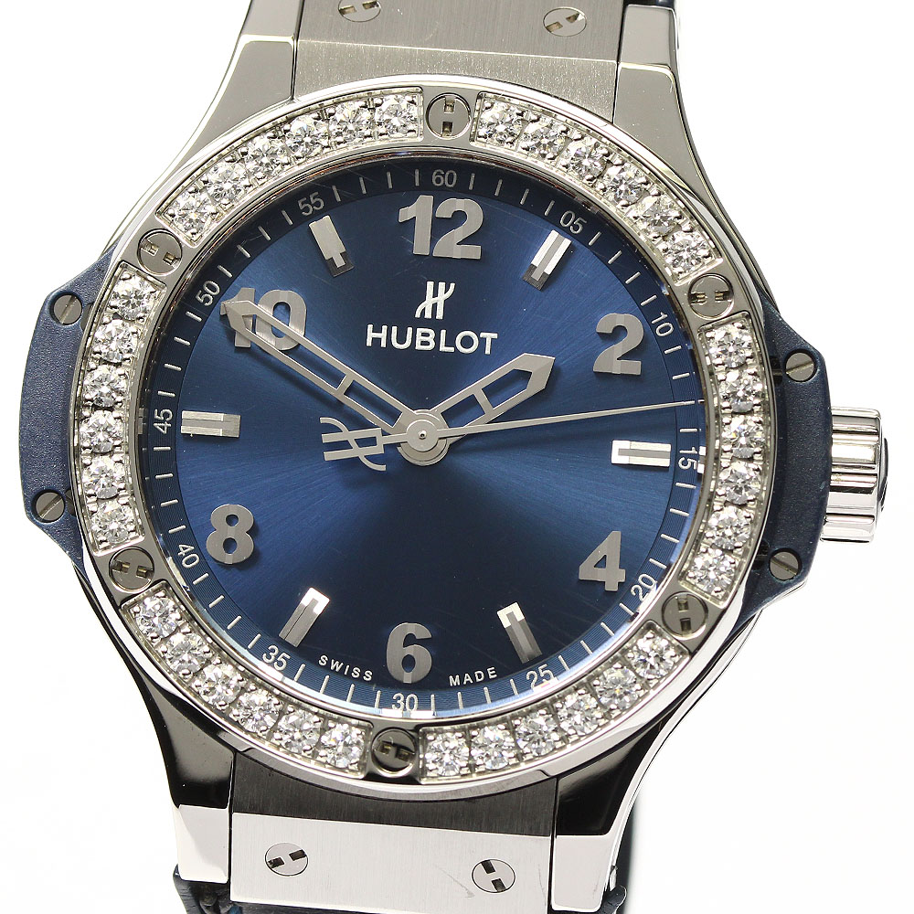 ウブロ HUBLOT 361.SX.7170.LR.1204 ビッグバン スチールブルー ダイヤベゼル クォーツ ボーイズ 箱・保証書付き_768339【中古】