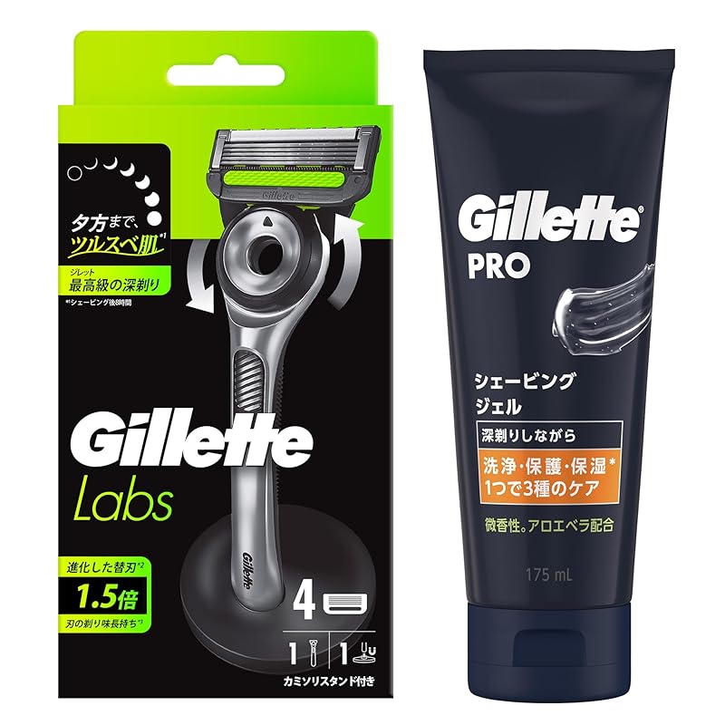 Gillette ジレット 髭剃り 替刃 4個 スタンド付 ジェル付 カミソリ 剃刀 メンズ 深剃り ラボ 【Amazon.co.jp限定】