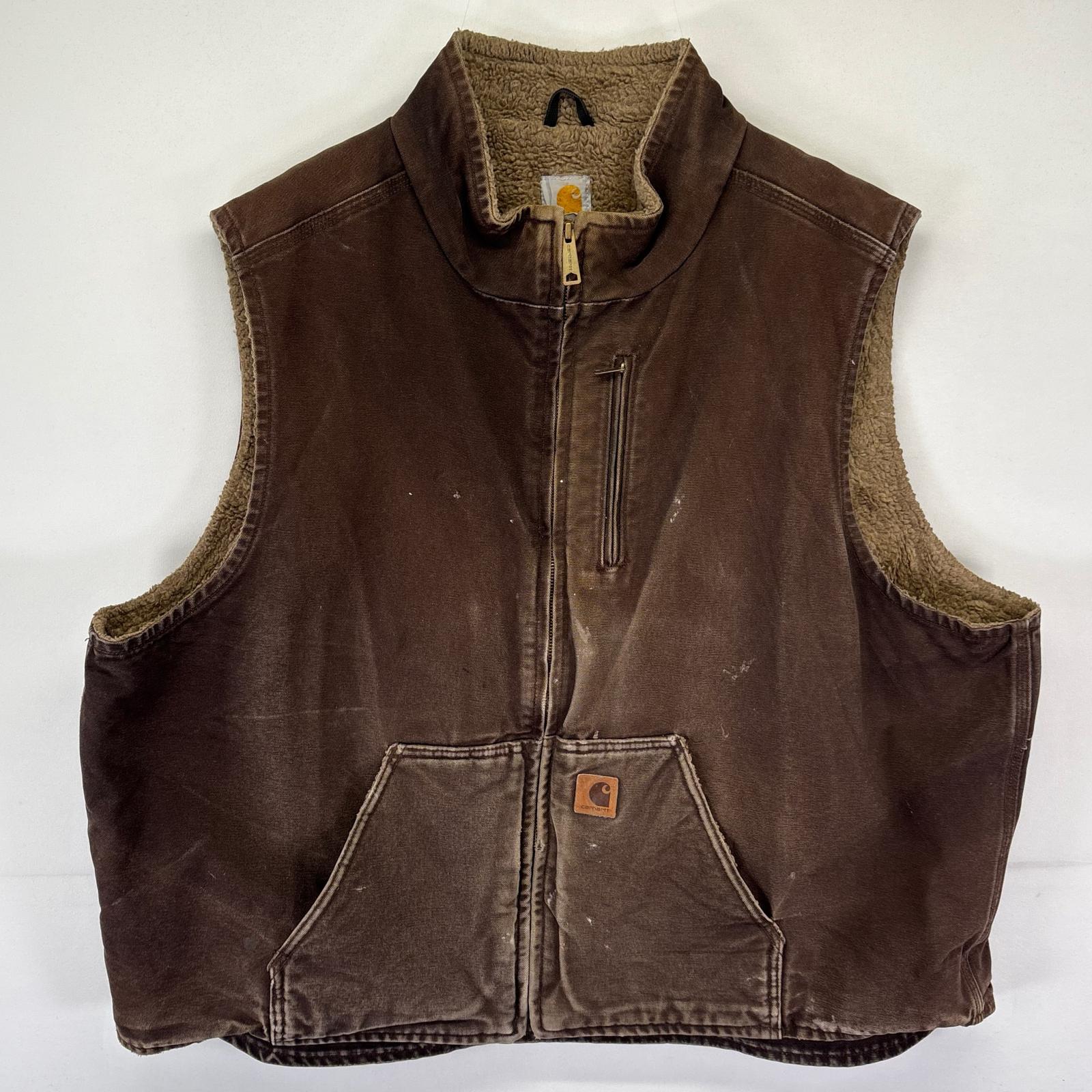 古着 ダック ベスト ボアライナー 大きいサイズ 3XL ブラウン系 メンズ