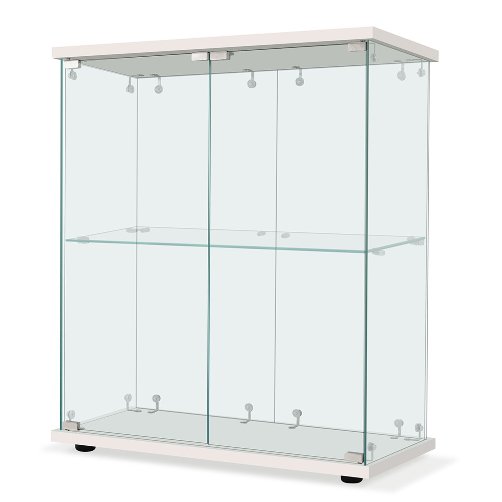 コレクションケース 両扉タイプ 大型 ワイドタイプ ガラスディスプレイキャビネット フィギュアケース 2段 強化ガラス 全面ガラス サイズ:幅80.5×奥行36.5×高さ86cm ホワイト