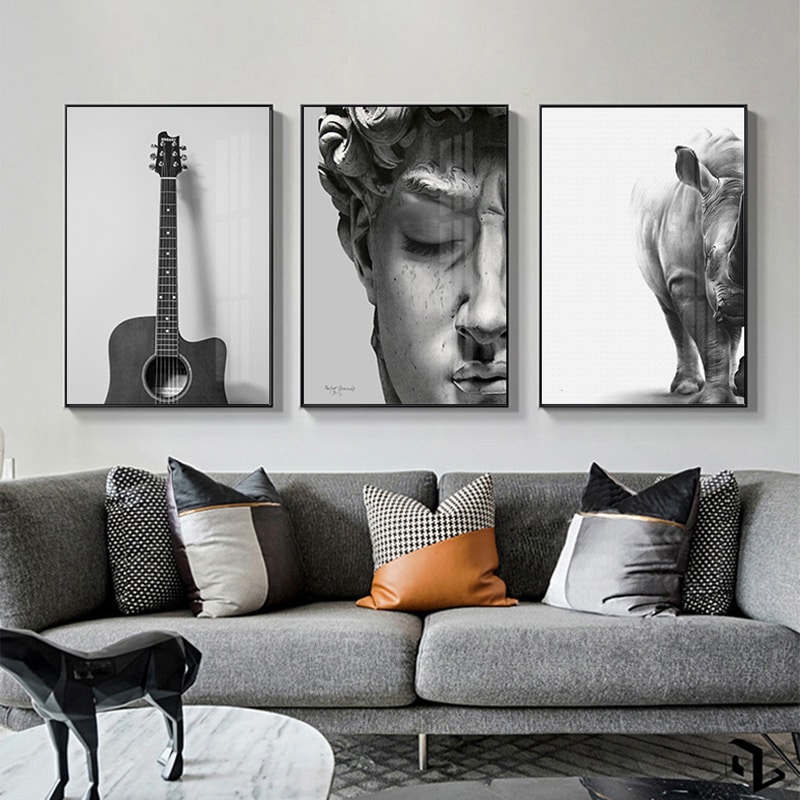 白黒キャンバス絵画 モチーフ3種