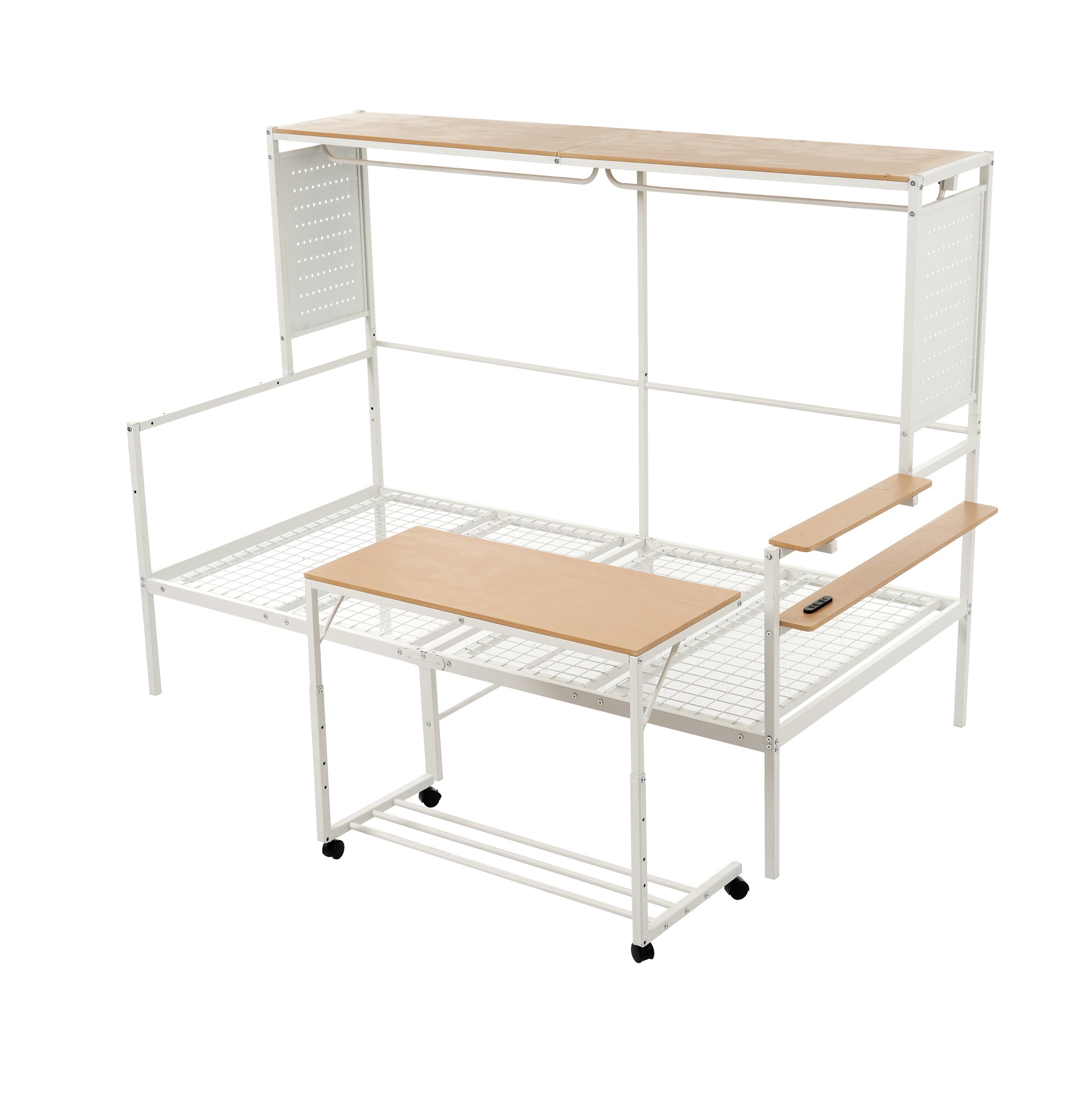 【新作】【ホワイト】 システムベット ロフトベッドベッド シングル スチールネット付き 移動型デスク付き 北欧風 木目 子供ベッドベッド 大人ベッドベッド 一人暮らし スチール 耐震 ベッドベッド