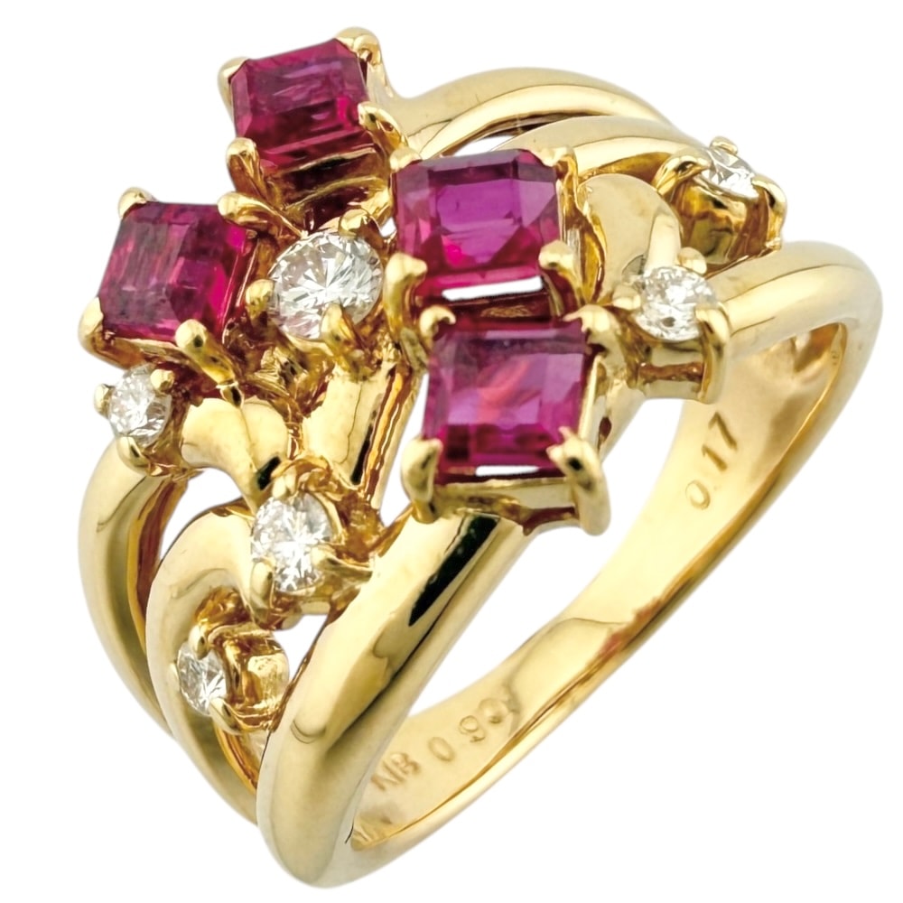 リング 指輪 13号 18金 K18イエローゴールド ルビー 0.90ct ダイヤモンド 0.17ct 中古 美品